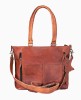 Womens Genuine Leather Rustic Tote Crossbody Satchel Dark Brown Tote Bag
